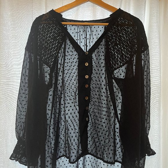 Zara dotted mesh, sheer blouse with detailing size M, EUC! - Picture 1 of 4